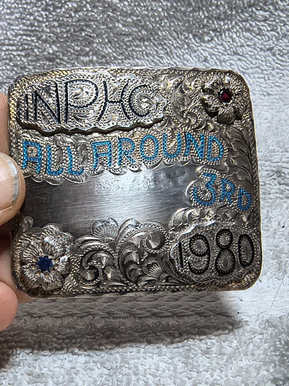 INPHC All Around  3RD 1980 Silver Buckle Flower Hanson Signed Vintage !!